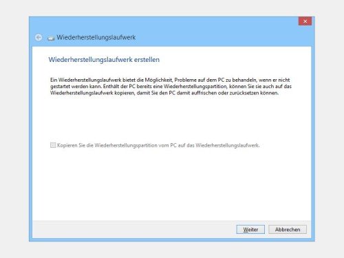 Notfall-Daten-Träger für Windows 8.1 anlegen