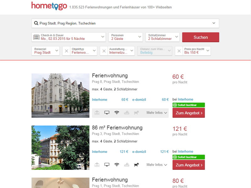 Suchmaschine für Ferienwohnungen