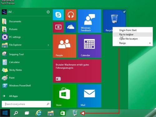 Windows 10: Papierkorb an die Taskleiste anheften