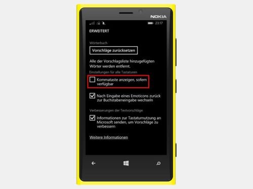 Windows Phone 8.1: So zeigen Sie die Komma-Taste wieder an