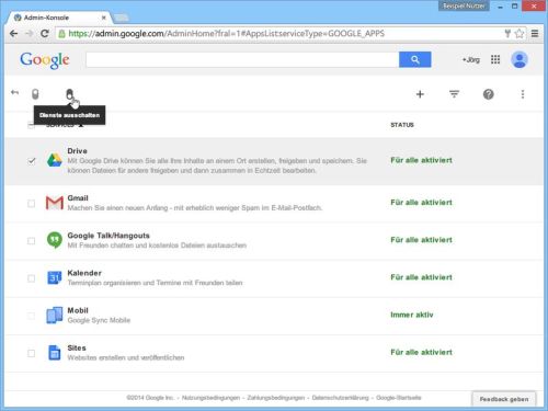 Welche Google Apps-Dienste sind für meine Nutzer aktiv?