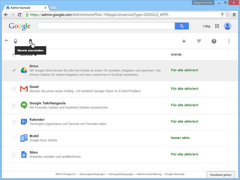 Welche Google Apps-Dienste sind für meine Nutzer aktiv?