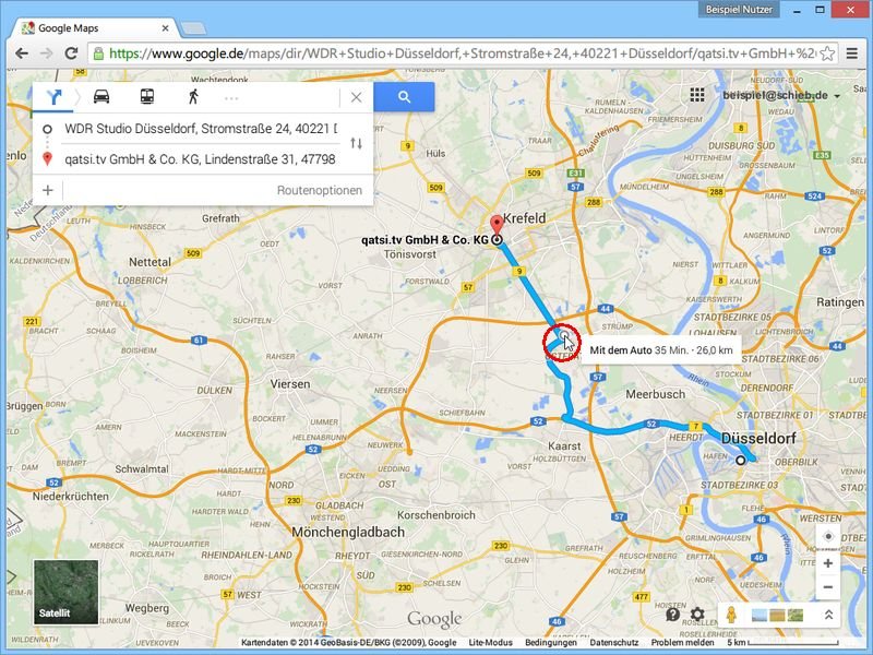 Google-Maps-Routen-Planer: Berechnete Route anpassen