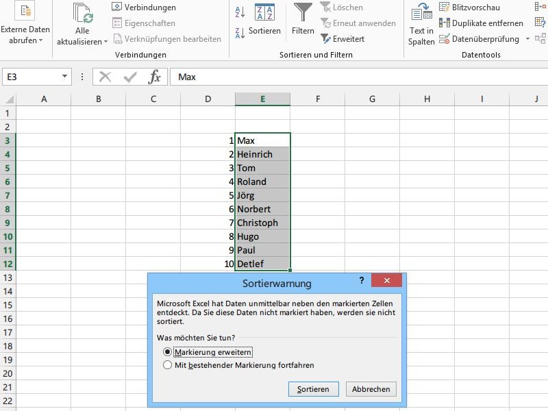 Excel: Tabellen intelligent alphabetisch sortieren