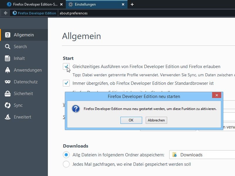 Firefox Developer Edition: Separates Profil nutzen