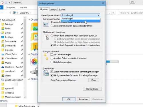 Windows 10: Standard-Ansicht beim Öffnen des Explorers ändern