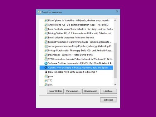 Internet Explorer 11: Mehrere Lesezeichen auf einmal löschen