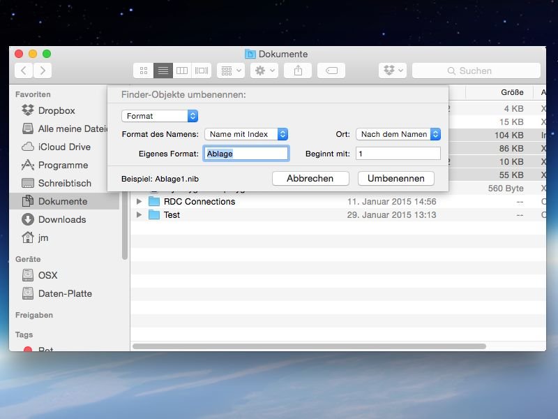 OSX Yosemite: Viele Dateien auf einmal umbenennen