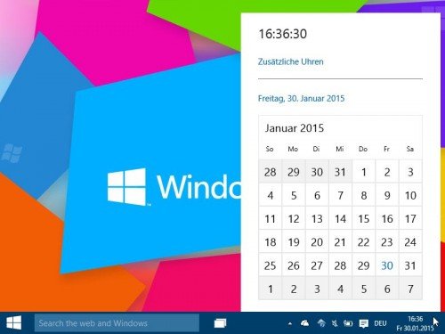 Windows 10-Vorschau: Neuen Kalender in der Taskleiste einschalten