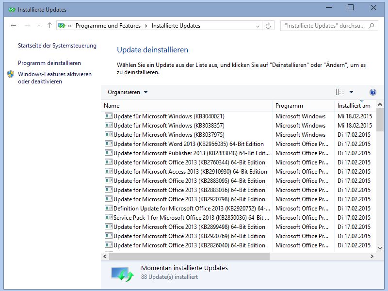 Windows 10: Ein Update wieder entfernen