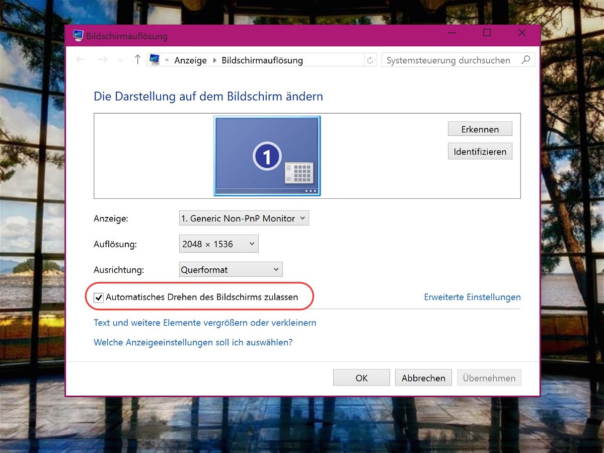 Windows-Tablet: Monitor-Anzeige nicht automatisch drehen