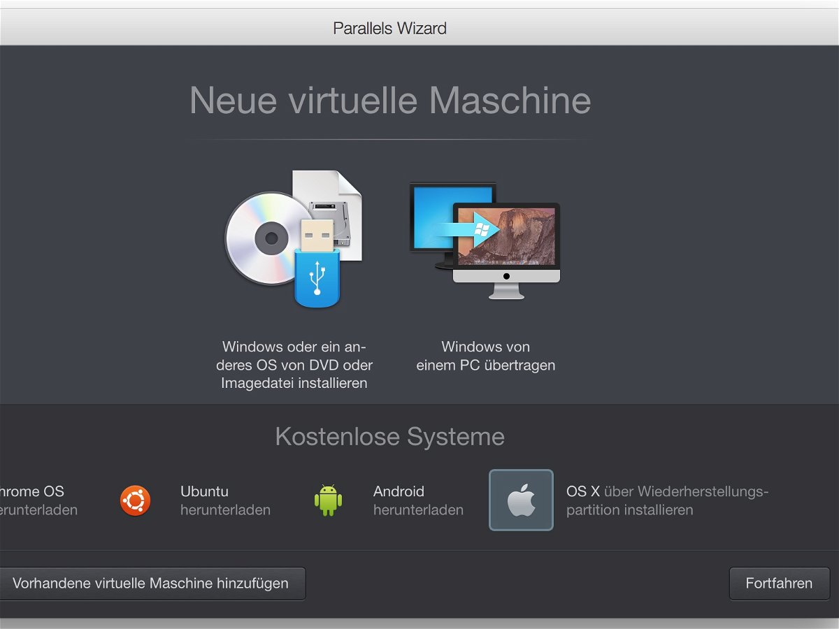 Virtuelle Maschine mit OS X in Parallels installieren