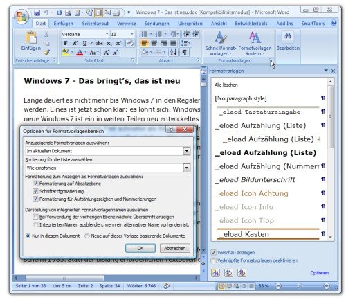 Microsoft Word 2007: Die Vorlagenliste griffbereit neben das Dokument platzieren