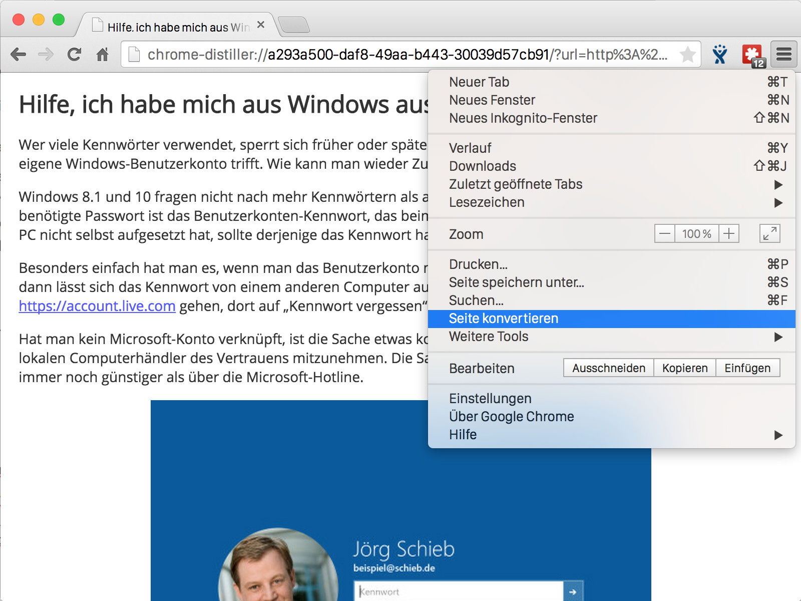Chrome-Lese-Modus für Webseiten gratis freischalten