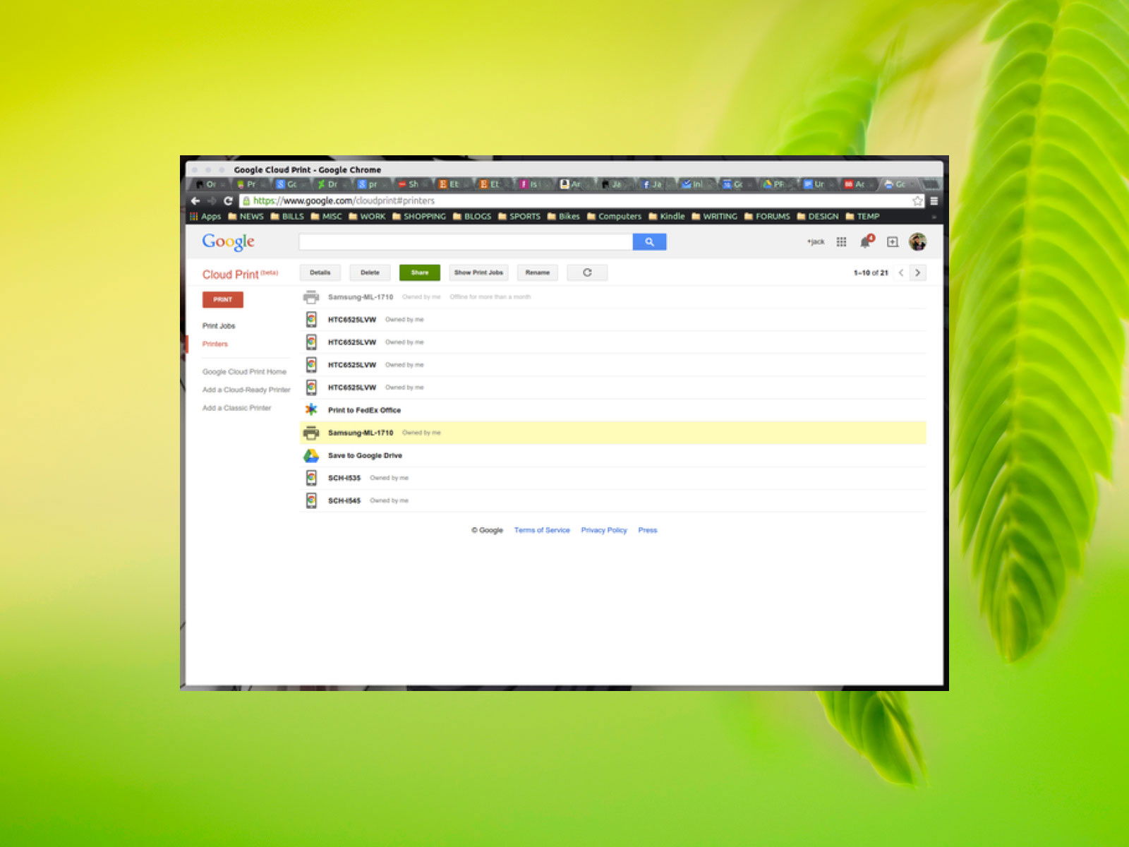 Google Cloud Print-Drucker freigeben