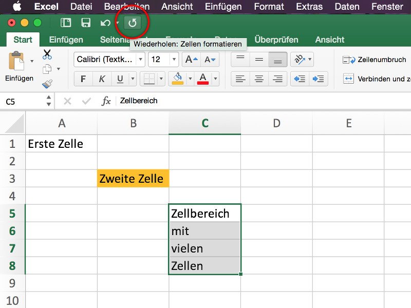 Letzte Aktion für andere Excel-Tabellen-Zellen wiederholen