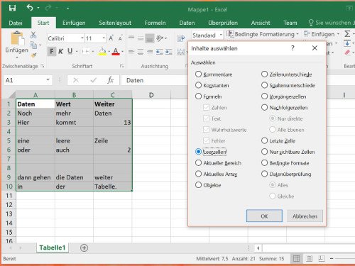 Excel: Alle leeren Zeilen auf einmal löschen