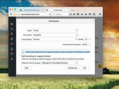Firefox: Immer selbst eingestellte Schriften für Webseiten nutzen