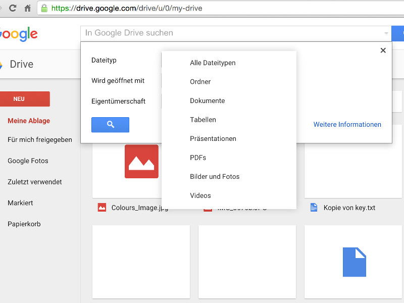 Google Drive: Nach bestimmten Datei-Typen suchen