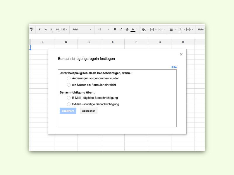 Per eMail benachrichtigen, wenn eine Google-Tabelle geändert wird