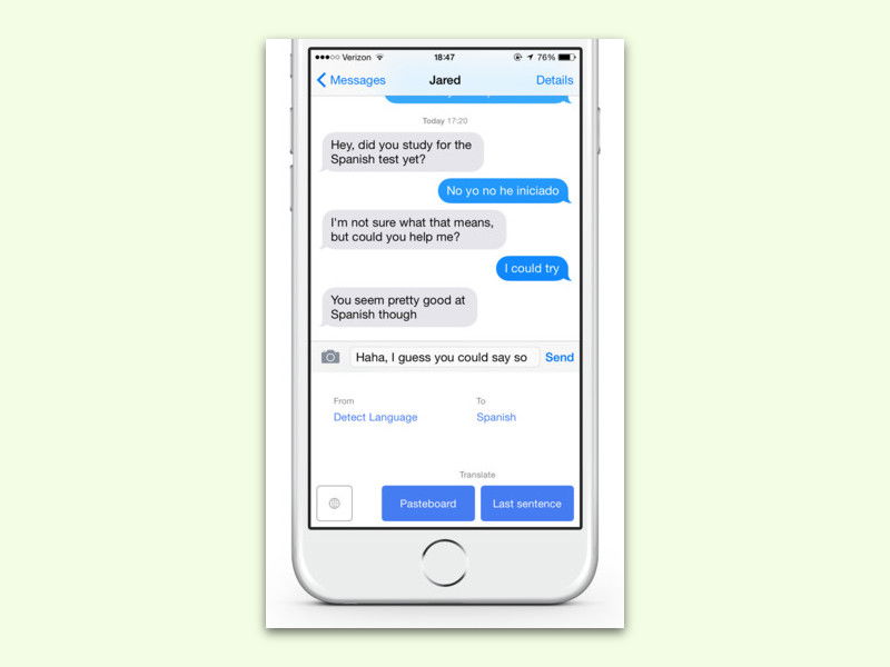Text mithilfe der iOS-Tastatur übersetzen und senden