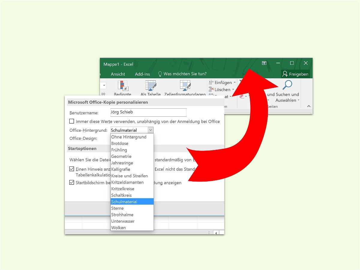 Excel 2016: Hintergrund und Design einstellen
