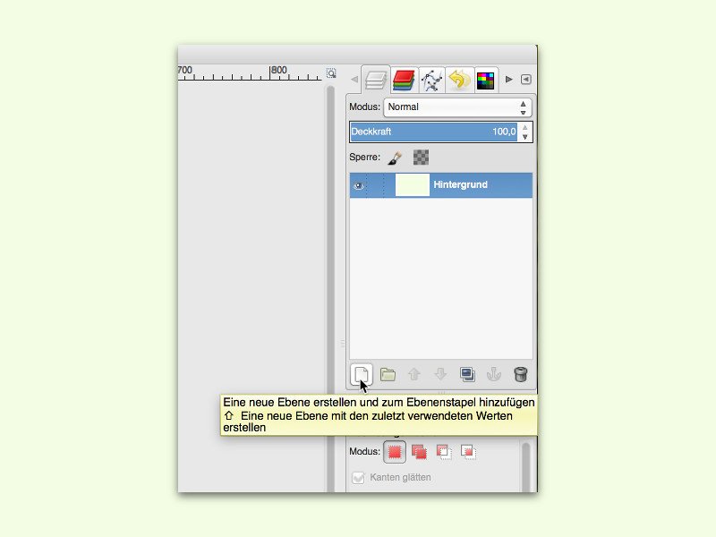 GIMP: Ebenen mit zuletzt verwendeter Hintergrund-Farbe hinzufügen