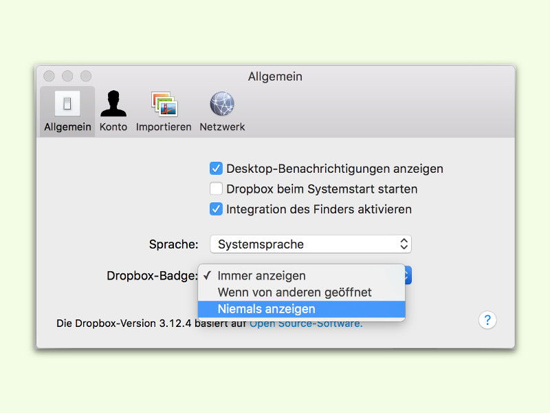 Dropbox-Symbol in Word, Excel und Co. ausblenden
