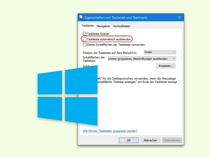 Windows 10: Taskleiste automatisch ausblenden