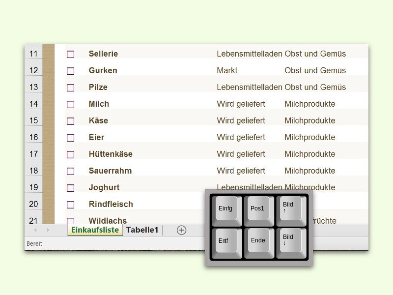 Microsoft Excel 2016: Per Tastatur in Tabellen navigieren