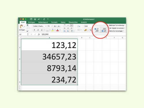 Alle Zahlen in einer Excel-Spalte oder Zeile runden