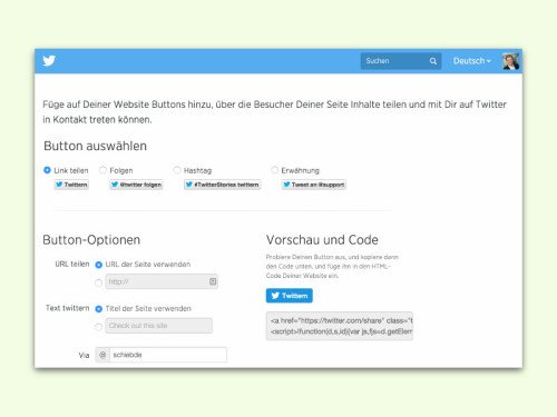 Twitter Button kostenlos in die eigene Website einbauen