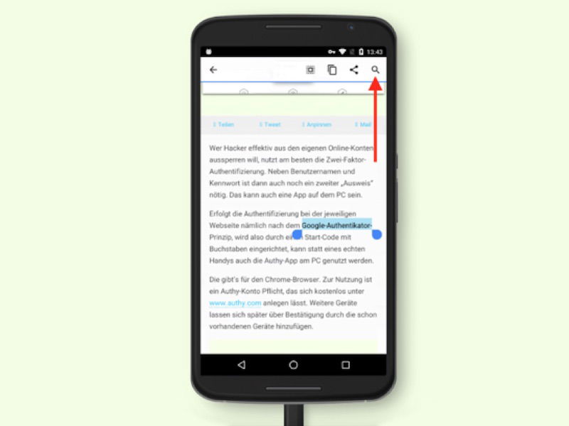 Chrome für Android: Nach markiertem Text bei Google suchen