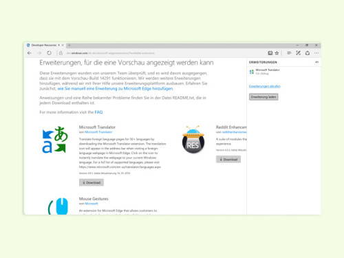 edge-erweiterungen-testen