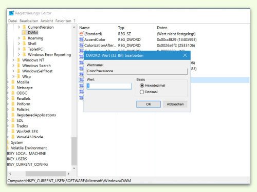 Windows 10: Titelleiste einfärben, aber Startmenü und Taskleiste nicht