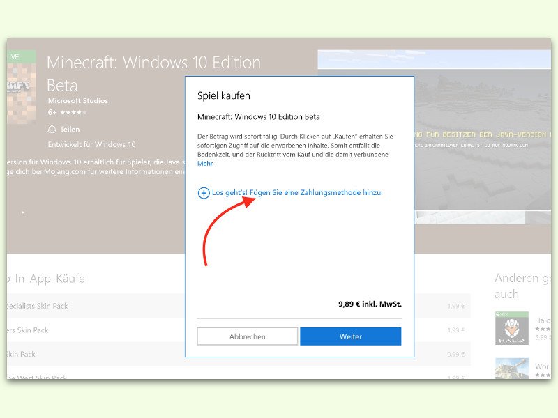 Zahlungs-Methode zum Windows Store hinzufügen