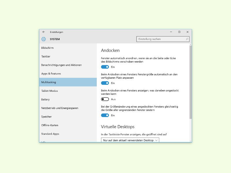 Snap-Vorschläge für Fenster in Windows 10 abschalten