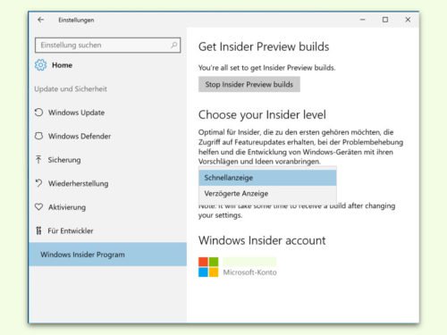 Windows Insider-Programm: Neue Vorschau-Builds schneller erhalten