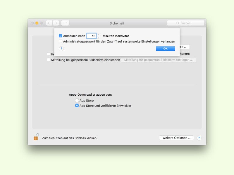 Mac-Benutzer automatisch nach einiger Zeit abmelden