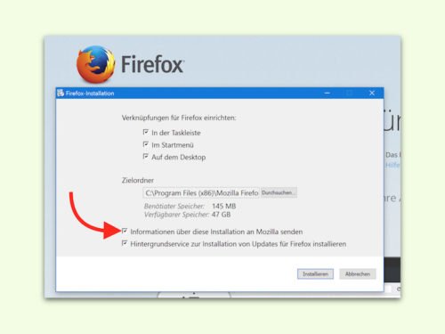 Verhindern, dass Firefox Daten über das Setup sammelt