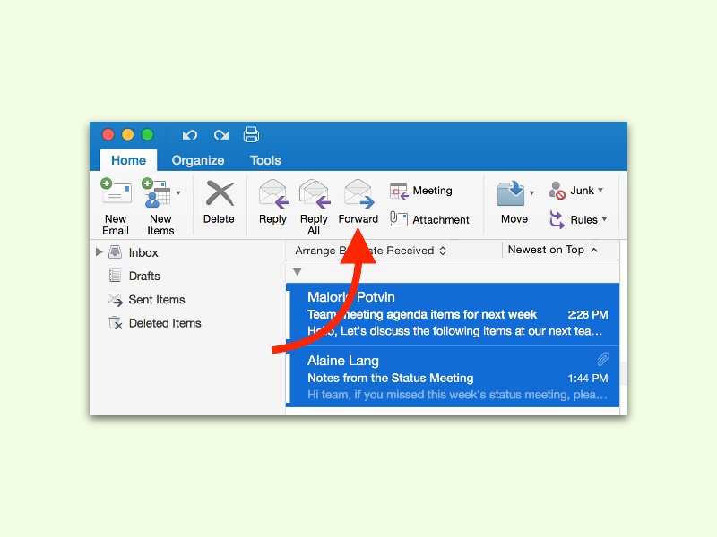 Mehrere eMails in Outlook auf einmal weiterleiten