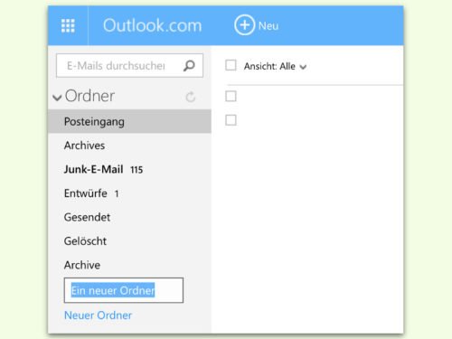 Neuen Ordner erstellen in Outlook.com