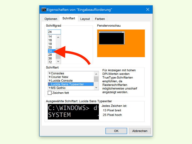 Schrift im Terminal von Windows 10 besser lesbar machen