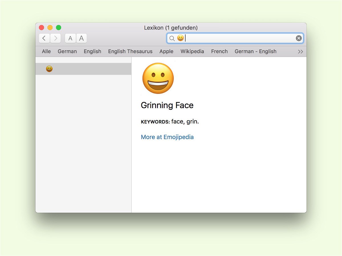 Bedeutung von Emoji herausfinden über das Lexikon am Mac