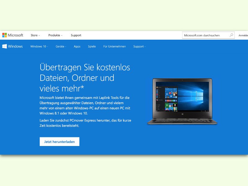 Dateien und Einstellungen zu Windows 10 umziehen