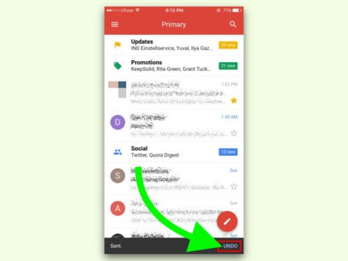 Gmail am iPhone und iPad: Senden einer eMail rückgängig machen