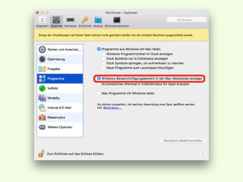 Info-Bereich von Windows am Mac steuern