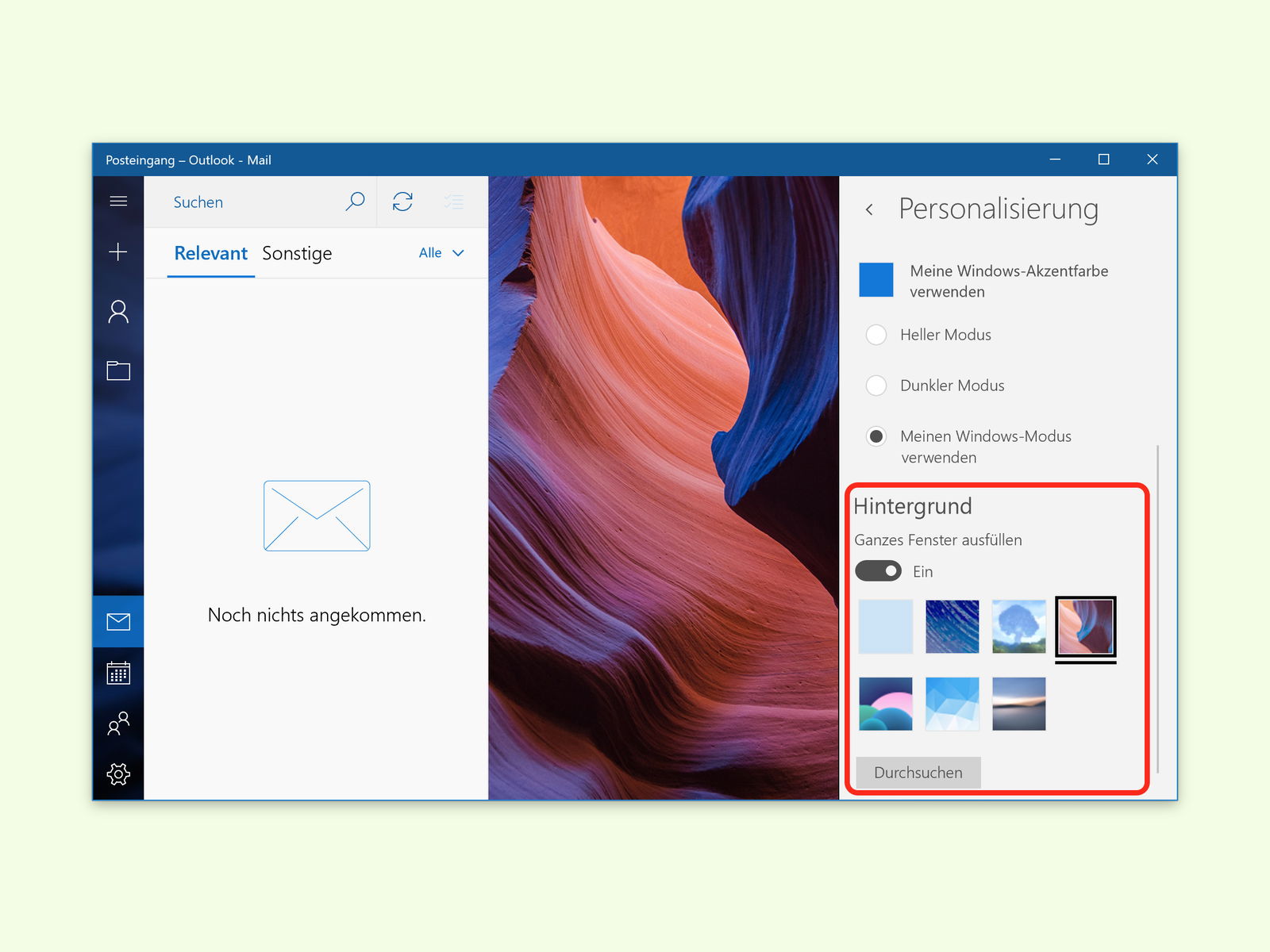 Mail-App: Hintergrund-Bild festlegen