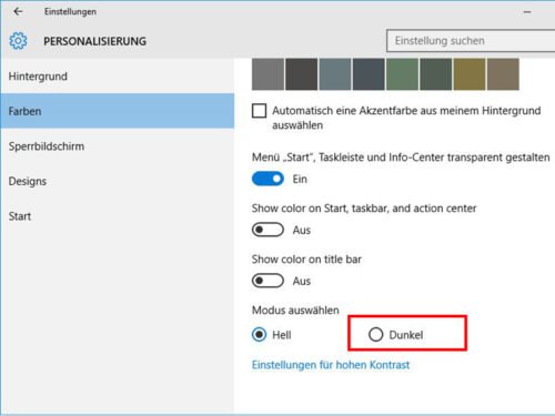 Dunkles Design in Windows 10 aktivieren