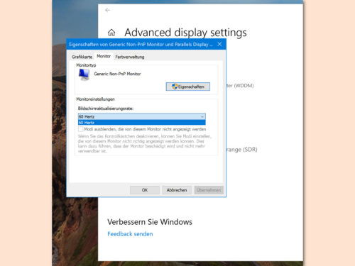 Windows 10: Frequenz des Bildschirms anpassen